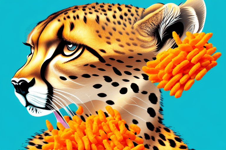 A cheetah with a bag of cheetos