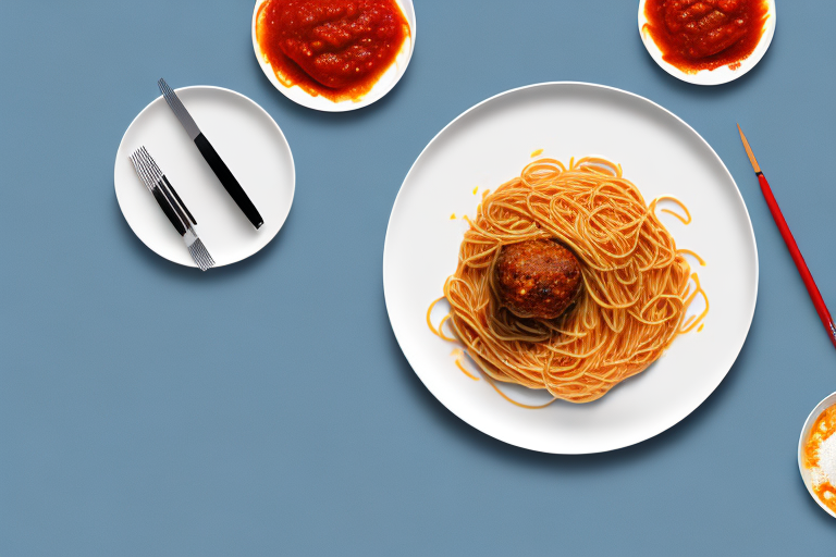 A plate of spaghetti and meatballs with a timer next to it