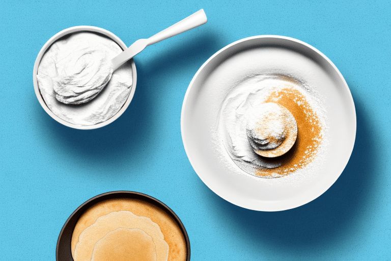 A bowl of pancake mix and a bowl of flour