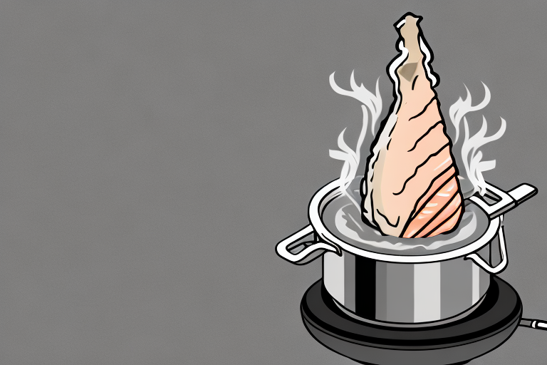 A smoked turkey leg in a pot on a stove