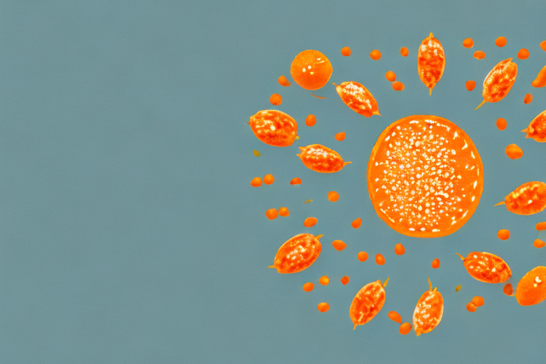 An orange with seeds spilling out of its center
