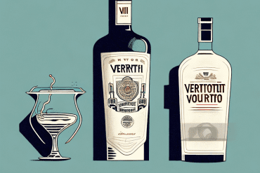 A bottle of vermouth with a glass of the drink beside it