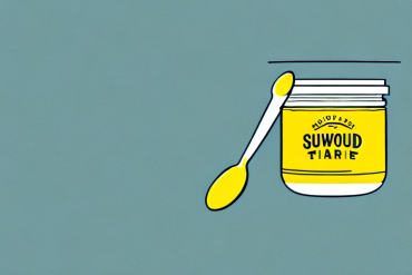 A jar of mustard with a spoon scooping out a spoonful of mustard