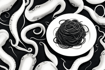 A plate of squid ink pasta