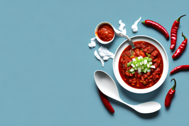 A bowl of chili with a spoonful of tomato sauce on top