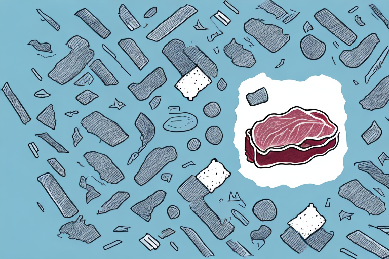 A piece of meat in both a frozen and unfrozen state