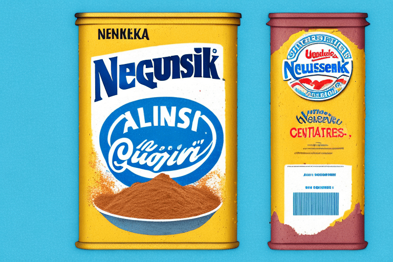 A container of nesquik powder with an expiration date label