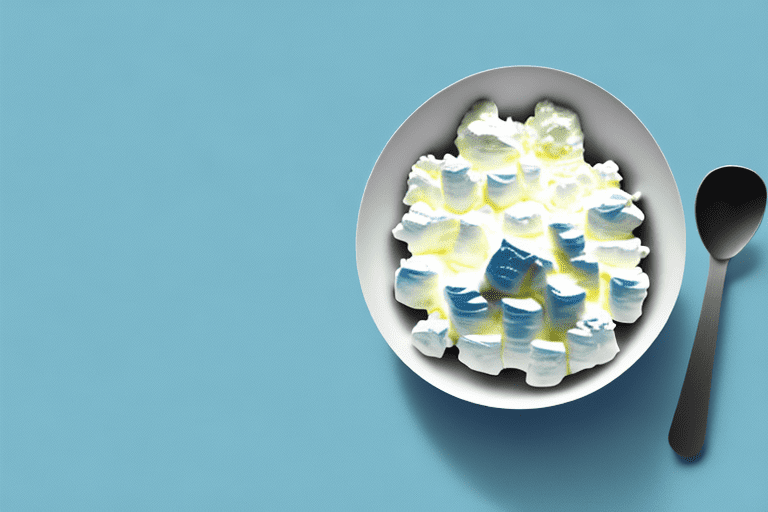 A bowl of cottage cheese with a spoon in it