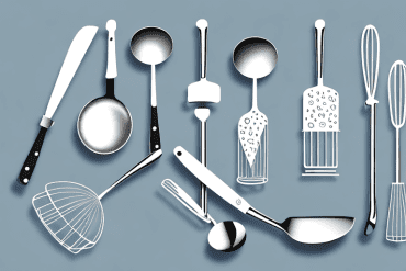 A stainless steel kitchen utensil set