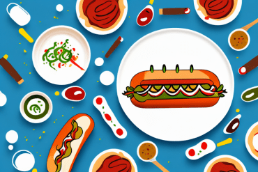 A steaming hotdog on a plate with condiments