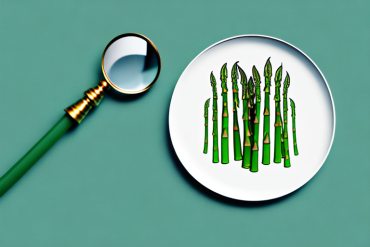 A plate of asparagus with a magnifying glass hovering above it