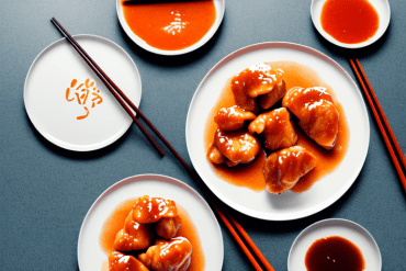 A plate of orange chicken being reheated in an oven