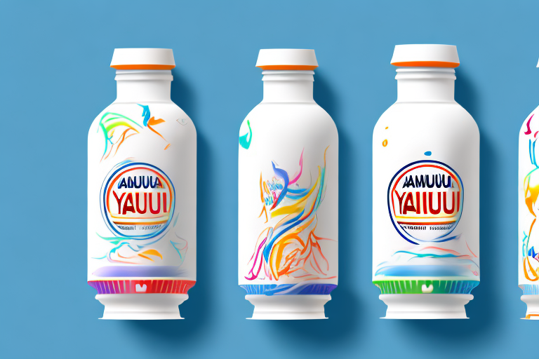 A colorful yakult bottle with its distinctive shape and label