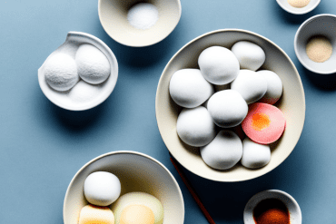 A bowl of mochi with a variety of ingredients used as a substitute