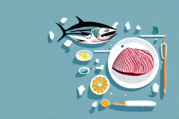 A tuna fish in a kitchen setting