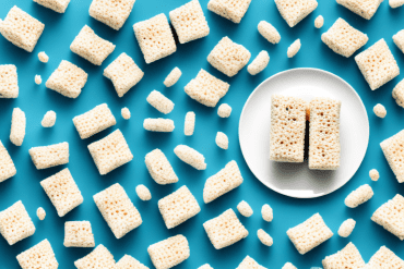 A plate of rice crispy treats with a timer counting down