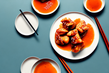A plate of orange chicken with steam rising from it