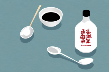 A soy sauce bottle with a spoon and a bowl of steamed rice