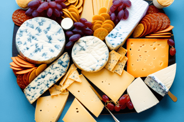 A cheese platter with a variety of cheeses