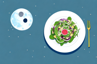 A plate of salad with a moon in the background