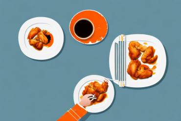 An air fryer with a plate of orange chicken inside