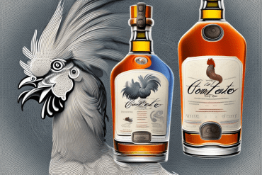 A bottle of cognac with a label featuring a rooster