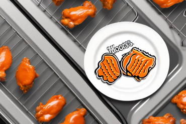 A plate of hooters wings being reheated in an oven