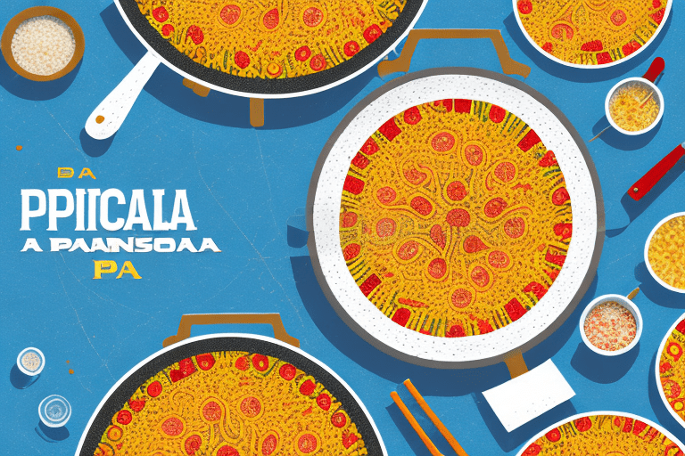 A paella pan with cooked paella rice inside