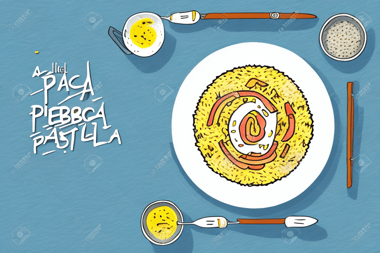 A plate of paella rice with aioli sauce