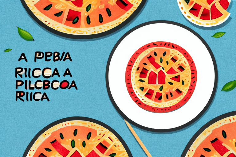 A plate of paella rice with a slice of watermelon on the side