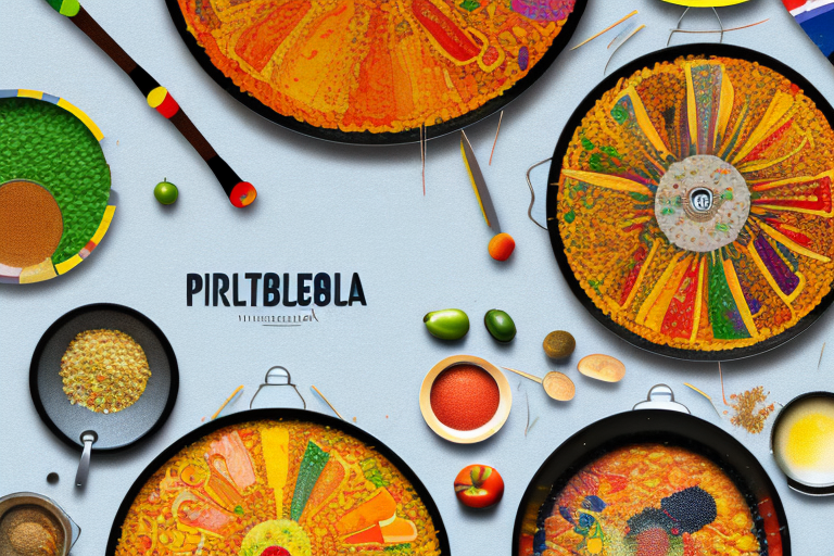 A colorful paella mixta dish with a variety of ingredients