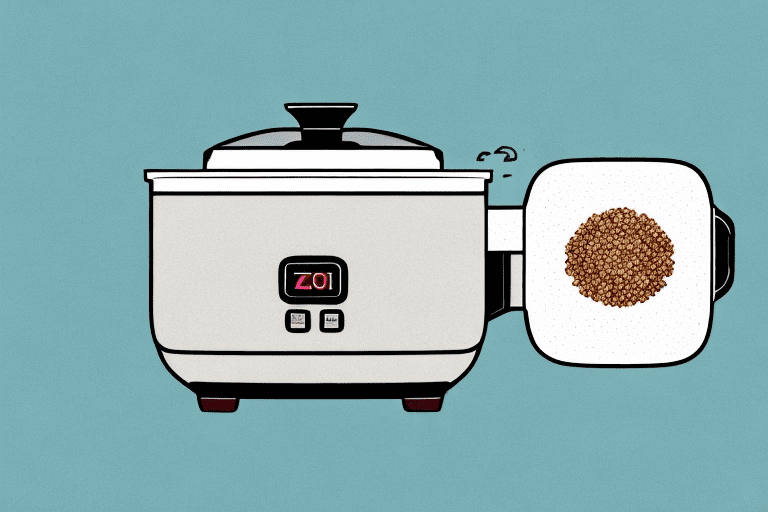 A zojirushi rice cooker with a bowl of cooked quinoa beside it