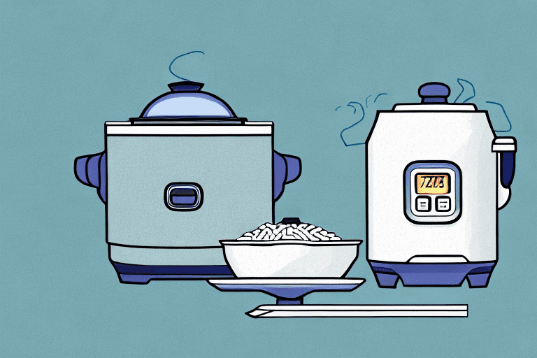 A zojirushi rice cooker with a bowl of frozen rice beside it