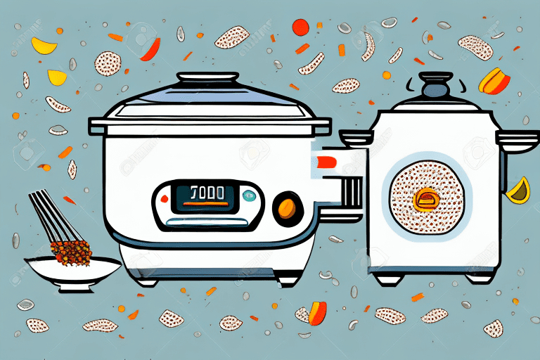 A zojirushi rice cooker with vegetables and spices being cooked inside