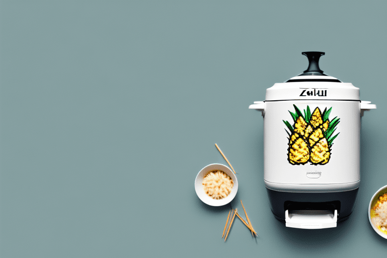 A zojirushi rice cooker with a bowl of thai pineapple rice