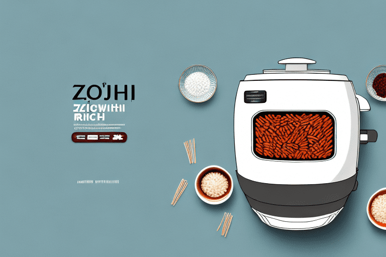 A zojirushi rice cooker with a bowl of cooked rice and kidney beans