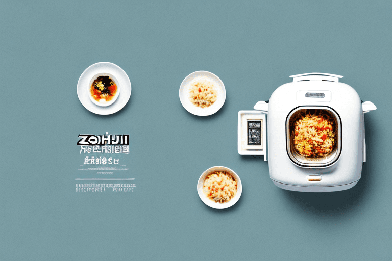 A zojirushi rice cooker with a bowl of chinese fried rice beside it