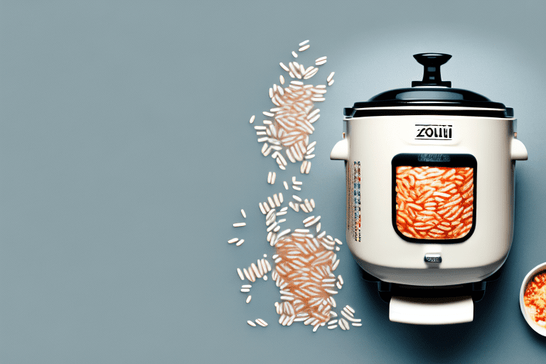 A zojirushi rice cooker with a bowl of paella rice