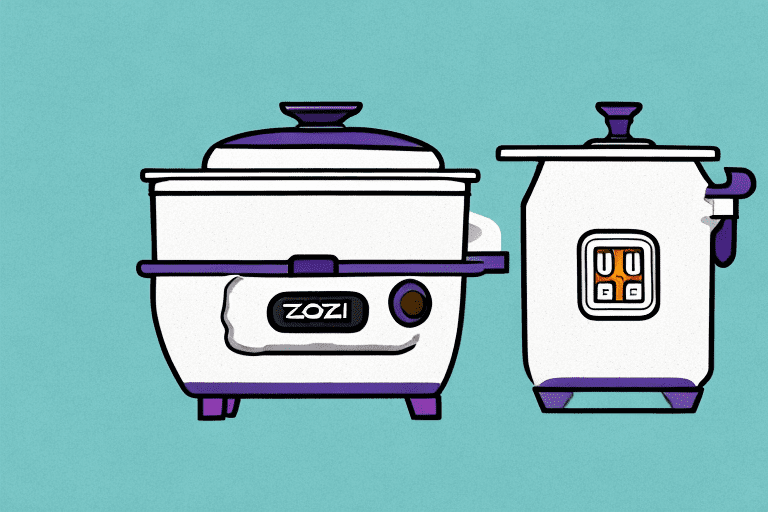 A zojirushi rice cooker with a bowl of cooked rice and pinto beans beside it