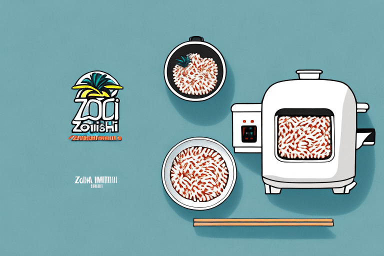 A zojirushi rice cooker with a bowl of cooked hawaiian-style rice beside it