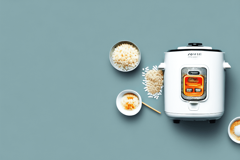 A zojirushi rice cooker with a bowl of cooked jasmine sweet gaba rice next to it
