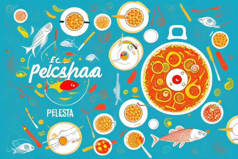 A paella dish with a fish on top