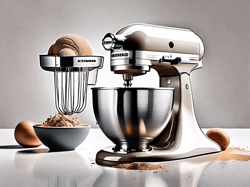 A new kitchenaid tilt-head mixer on one side and a refurbished one on the other side