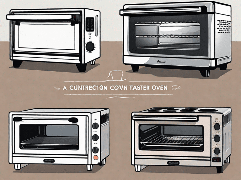 A countertop convection toaster oven and a built-in wall oven side by side