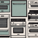 A double wall oven electric side by side with a single electric range