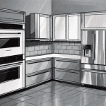 A double electric wall oven side by side with a single oven electric range