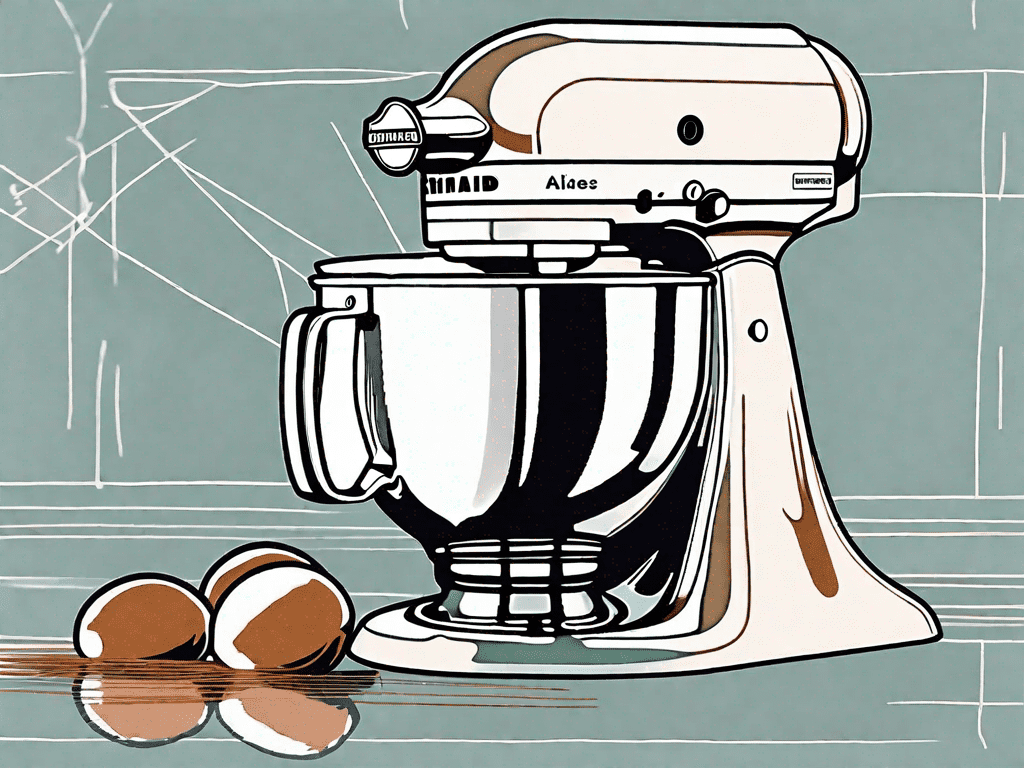 A vintage kitchenaid mixer from the 90s side by side with a modern model