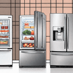 A cafe french door refrigerator and an lg refrigerator side by side