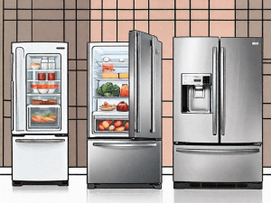 A cafe french door refrigerator and an lg refrigerator side by side