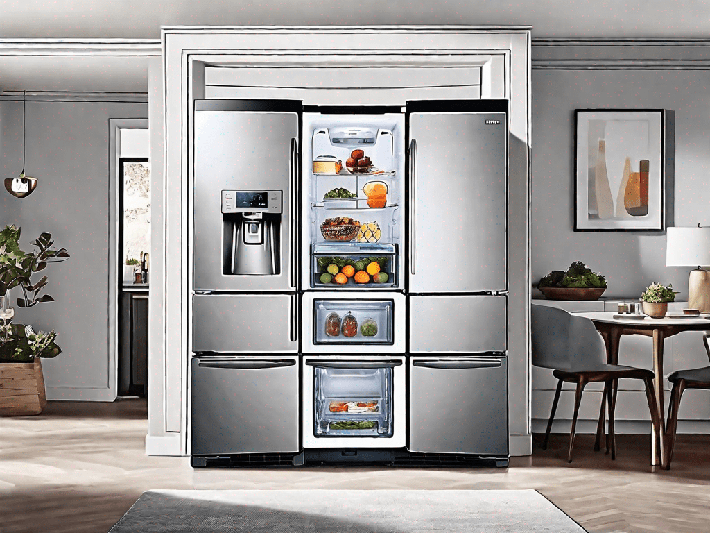 A samsung large capacity french door refrigerator and an lg quadcooling french door fridge side by side